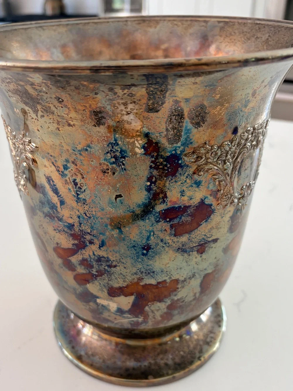 Vintage Silver-Tone Decorative wine bucket with Rhinestone Emblellishments